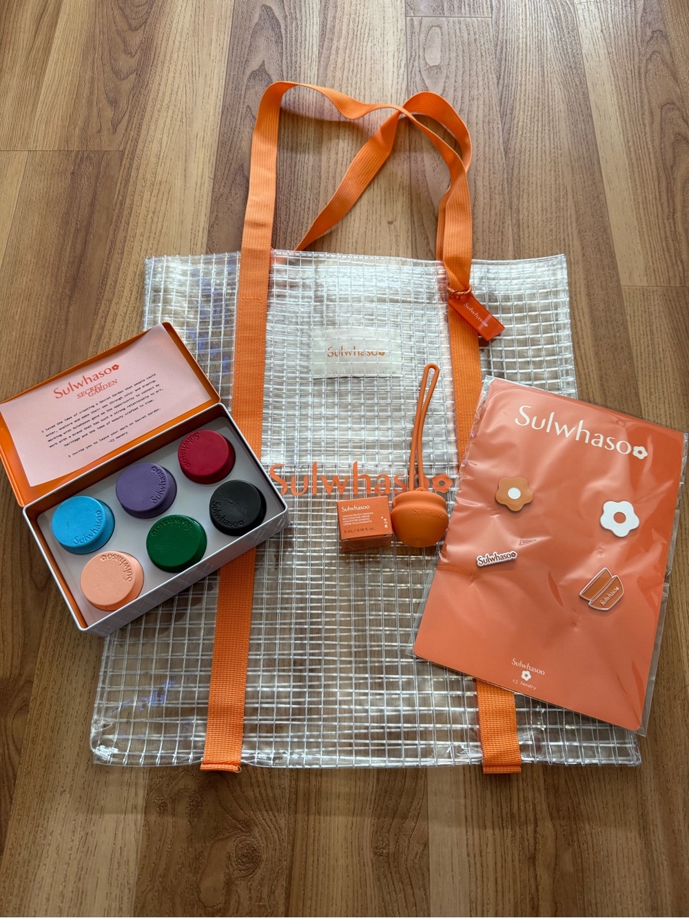 CJ Hendry x Sulwhasoo bag, keychain, cream, bag pouch, crayons